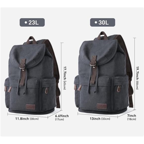 Canvas Backpack, Travel Backpacks Grey - Picture 6 of 7